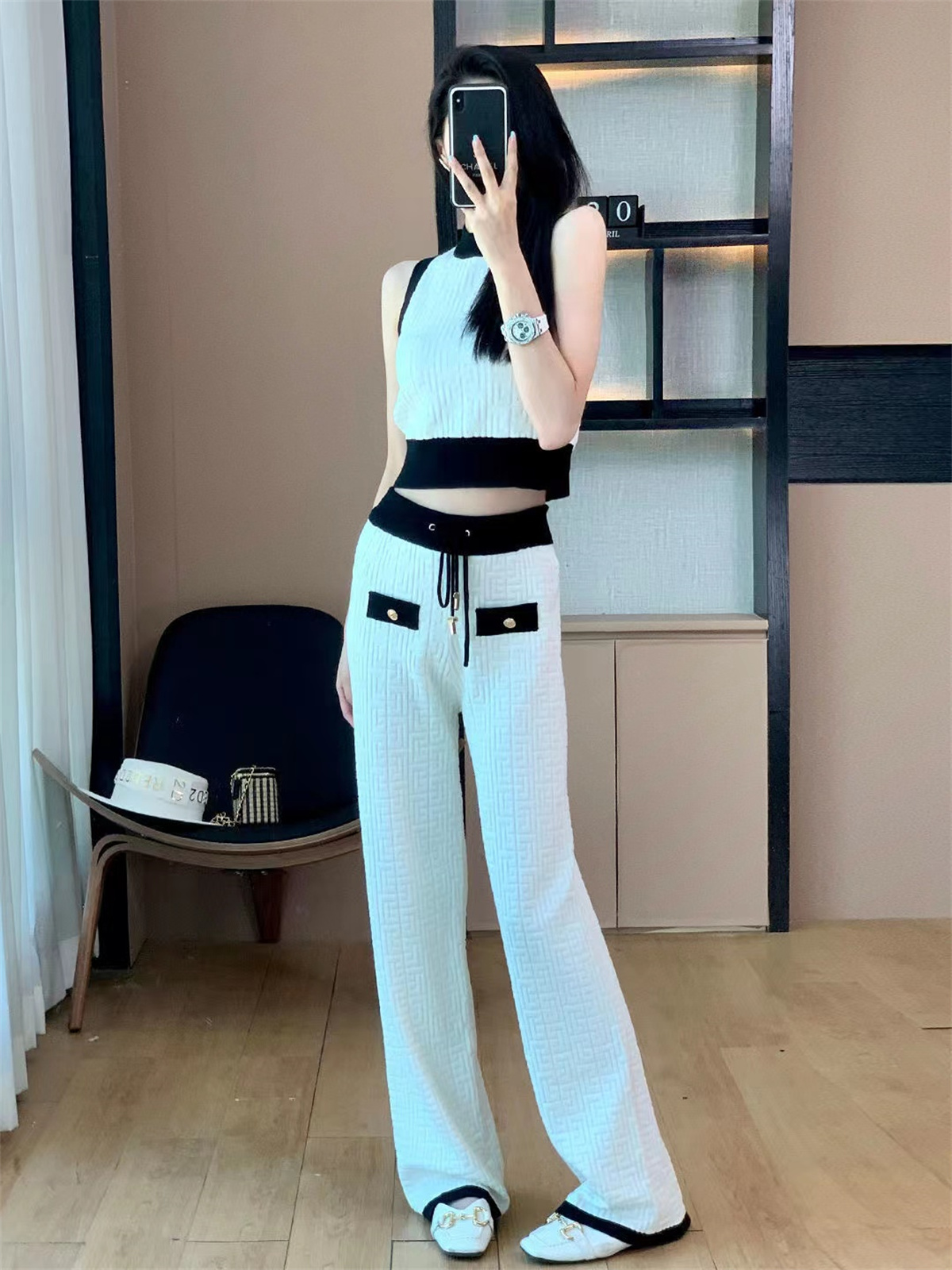 

Casual Dresses Two Piece Set Knitting Top and Pants Women Tracksuit Casual Outfit Sports Suit Green Patchwork Women Sweatsuits Blouse Clothing, White