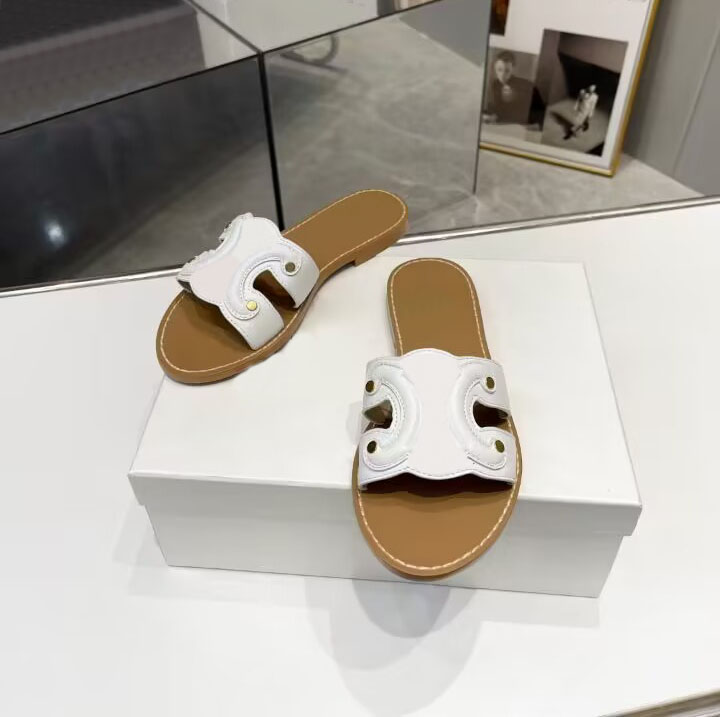 

Women's Genuine Leather Flatsole Slippers Fashion Sewn Rubber Sandals Park Leisure Lightweight Beach Shoes Large 35-42, 6#