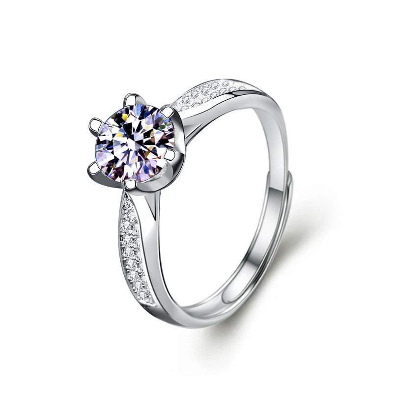 

S925 Sterling Silver Diamond Wedding Ring 6 Prong Engagement Adjustable D Color Wedding Rings for Women Moissanite Fashion Anniversary Ring Party Jewelry Gifts