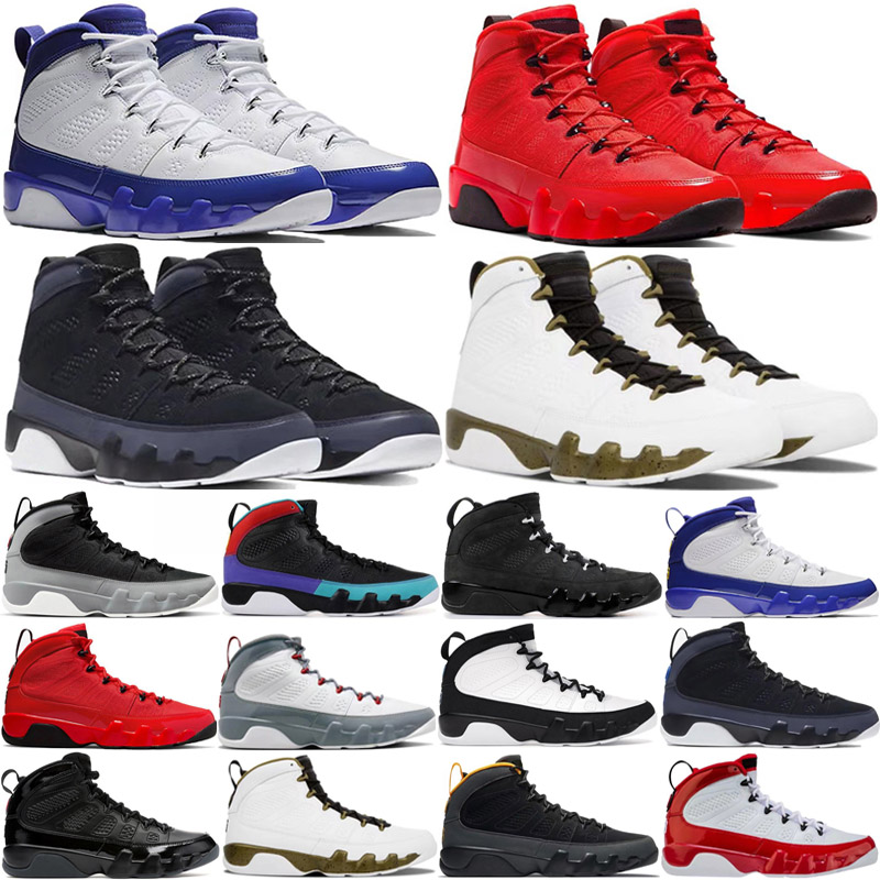 

Jumpman 9 OG Men Basketball Shoes Retro 9s Fir Red Particle Grey Racer University Blue Gold Bred Patent Anthracite Light Olive Concord Mens Trainers Outdoor Sneakers, Box