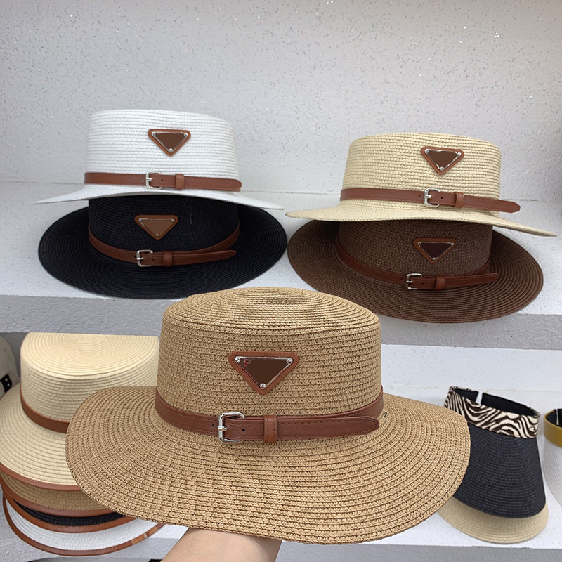 

Designer Ball Caps Inverted Triangle Belt Buckle Straw Hat Spring and Summer Sunscreen Sun Hat Beach Holiday Hat Flat Top Hat Fashion Top Hat