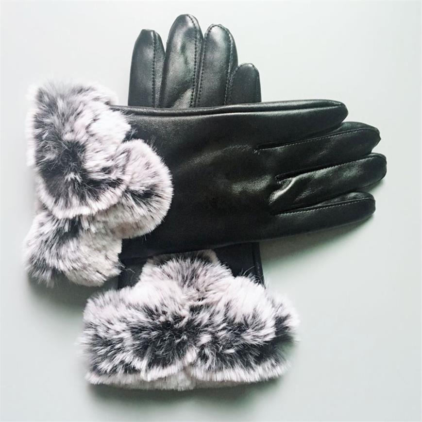 

23cm 10cm Fashion Black Leather Gloves Women Men Outdoor Sports Winter Warm Luxury Glove Five Fingers Covers2470