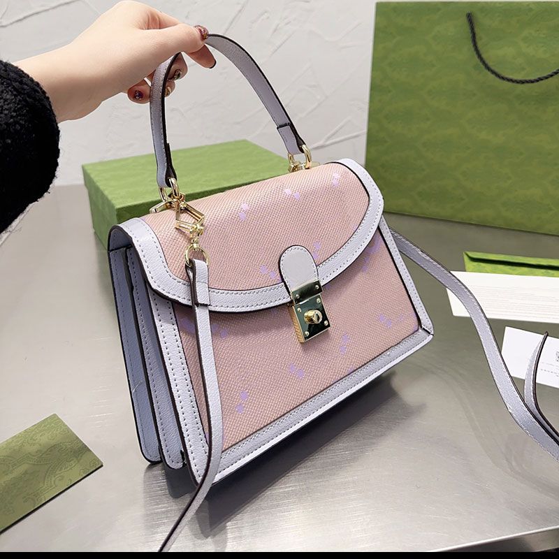 

Fashion Flap Hand Bag Women Tote Bags Top Handle Crossbody Shoulder Bags Purse Canvas Leather Totes Classic Letter Print Gold Hardware Padlock Removable Long Strap, Pink