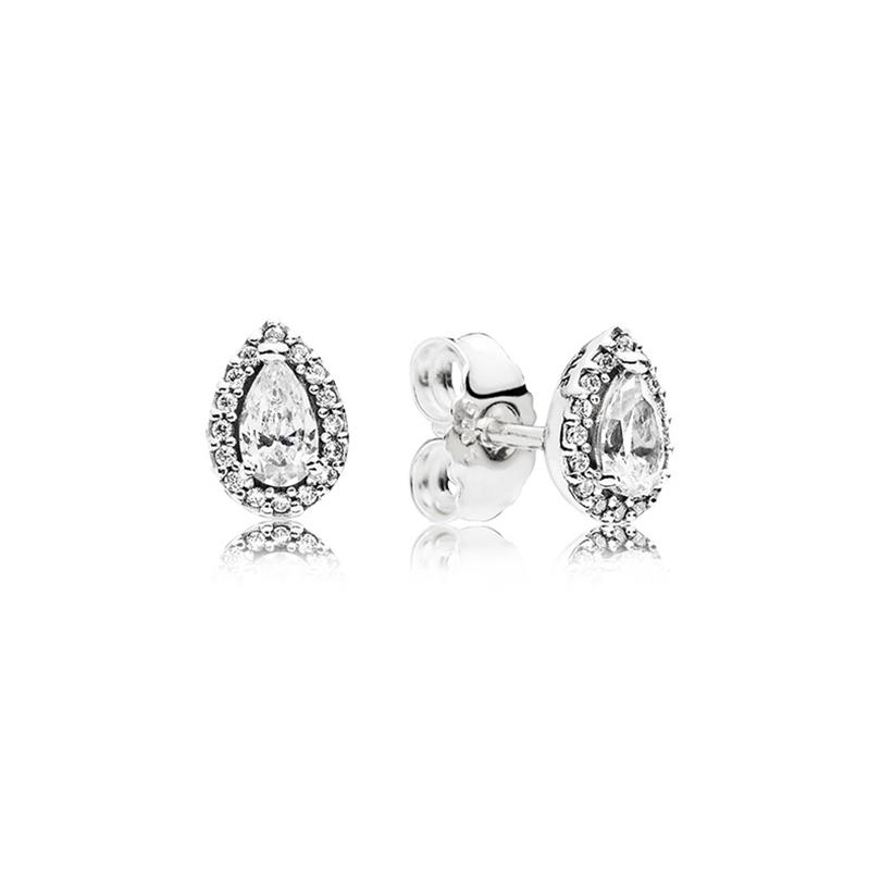 

Sparkling Teardrop Halo Stud Earrings 925 Sterling Silver for Pandora Tear drop luxury designer jewelry women stud earring with Or273T