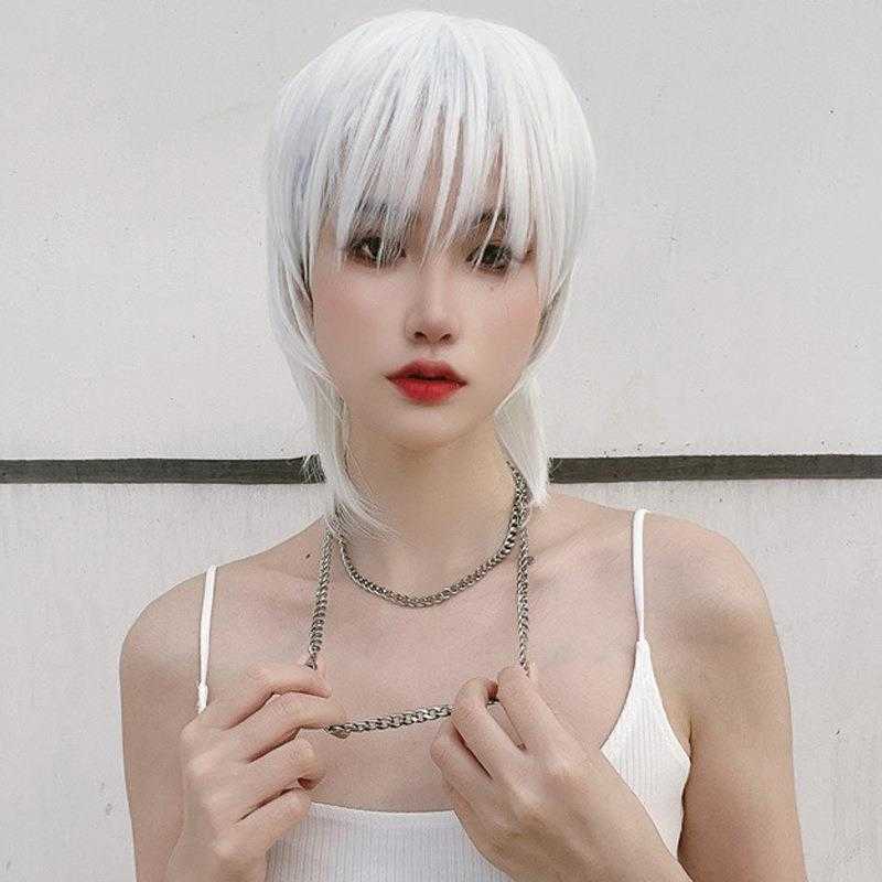 

Anchovy Wig Mens Korean Style Handsome Short Hair Wolf Tail Fashion Fluffy, Pure white