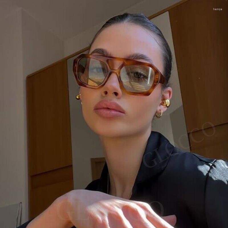 

Sunglasses Retro Double Bridges Womens Big Frame Leopard Brown Gradient Eyewear Fashion Luxury Designer Men Shades