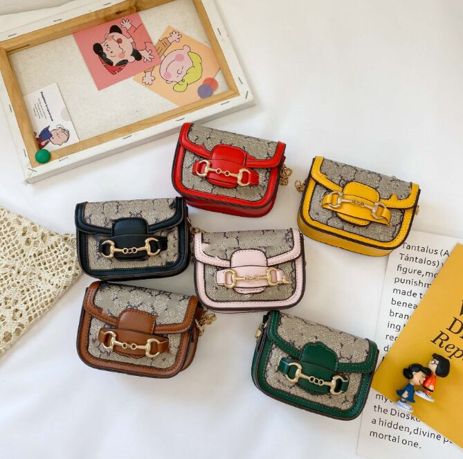 

2023 girls chain handbag top selling children princess crossbody print shoulder bags small coin wallet, Black