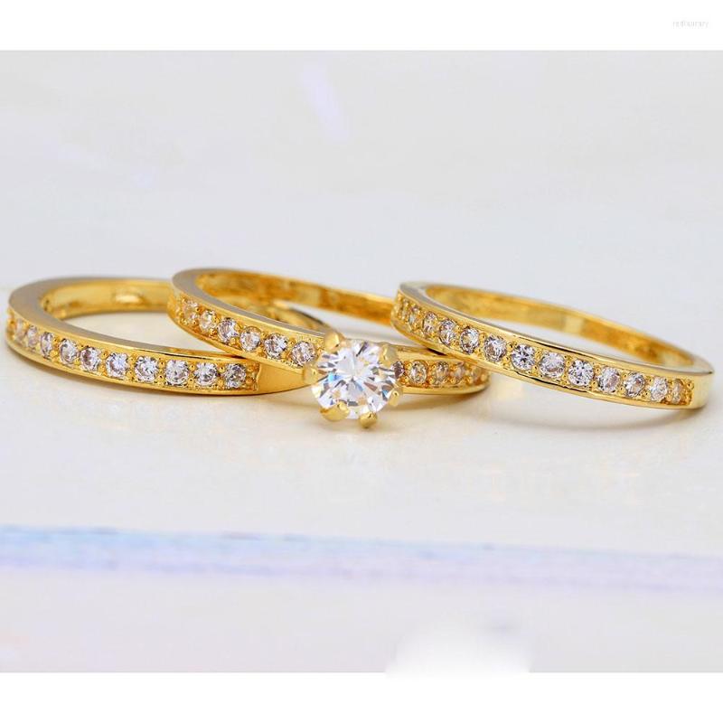 

Wedding Rings Gold-color Ring Sets 3pcs Zircon Paved Women Engagement Jewelry Finger Wholesale Vintage Jewellery