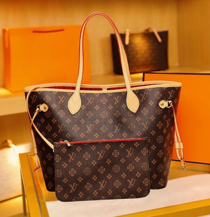 

2pcs set High Quality Women Real Leather Handbags Wallet Shoulder Bags shopping tote bags Handbag louiseitys Purse vuttonitys Crossbody viutonitys Bag, Brown flower