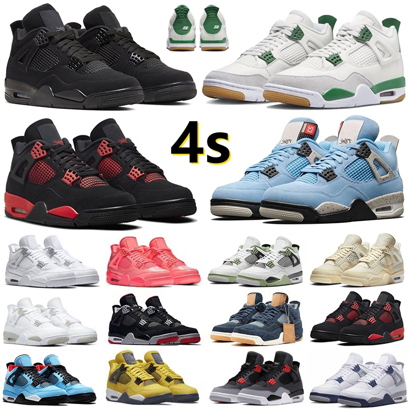 

4 4s Men Women BasketBall Shoes Pine Green Military Black Cat Red Thunder White Oreo UNC Blue Sail Red Cement Seafoam Bred Grey Infrared Mens Trainers Sports Sneakers, Color#49