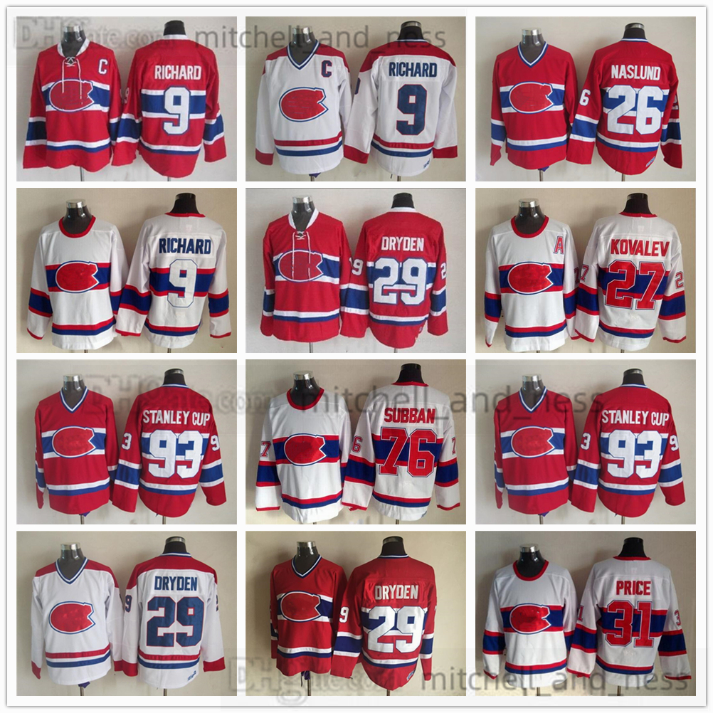 

Movie Vintage Hockey Jersey Retro CCM Embroidery 9 Maurice Richard Jersey 29 Ken Dryden 26 Mats Naslund 27 Alexei Kovalev 31 Carey Price 76 P.K. Subban 93 Stanley Cup, Aspicture (with team name)