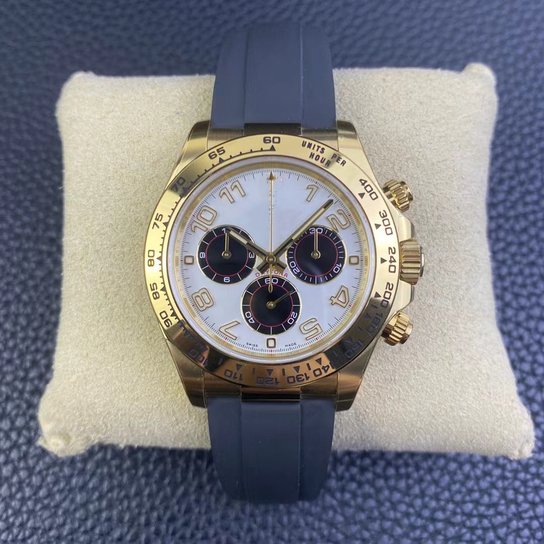 

Clean factory watch diameter 40 mm thick 12.2 mm equipped with 4130 movement minute second timing display Natural rubber watch band waterproof function, As shown