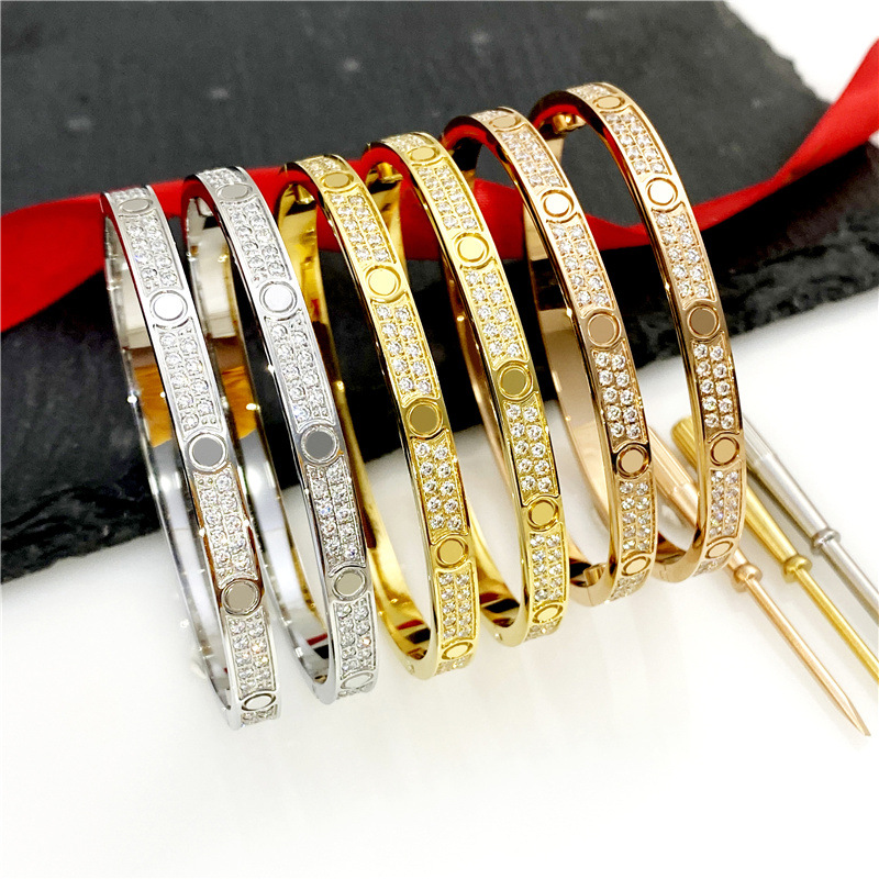 

Double row diamond Womens bracelet gold torque bangle luxury designer jewelry High fade resistant bracelets hidden inlay process B82