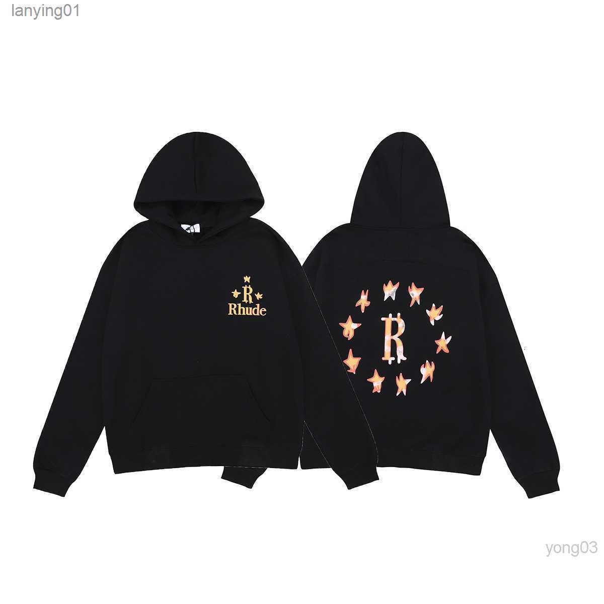 

Men' Hoodie Crewneck Sweatshirt Fashion Brand Rhude Five Pointed Star Printed Terry Loose Coat, Black