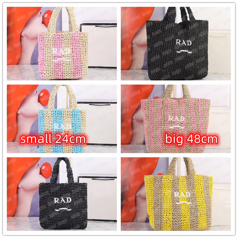 

2 Size Designer Raffia Tote Mini Handbags Woven Stripe Shoulder Bags Womens Handbag Purse Raffias P Shopper Totes Beach Straw Handmade Bag, P8