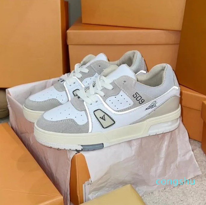 

Designer Trainer Sneaker Virgil Casual Shoes Calfskin Leather Abloh Black White Green Red Blue Leather Overlays Platform Low flat design shoesSize 36-45