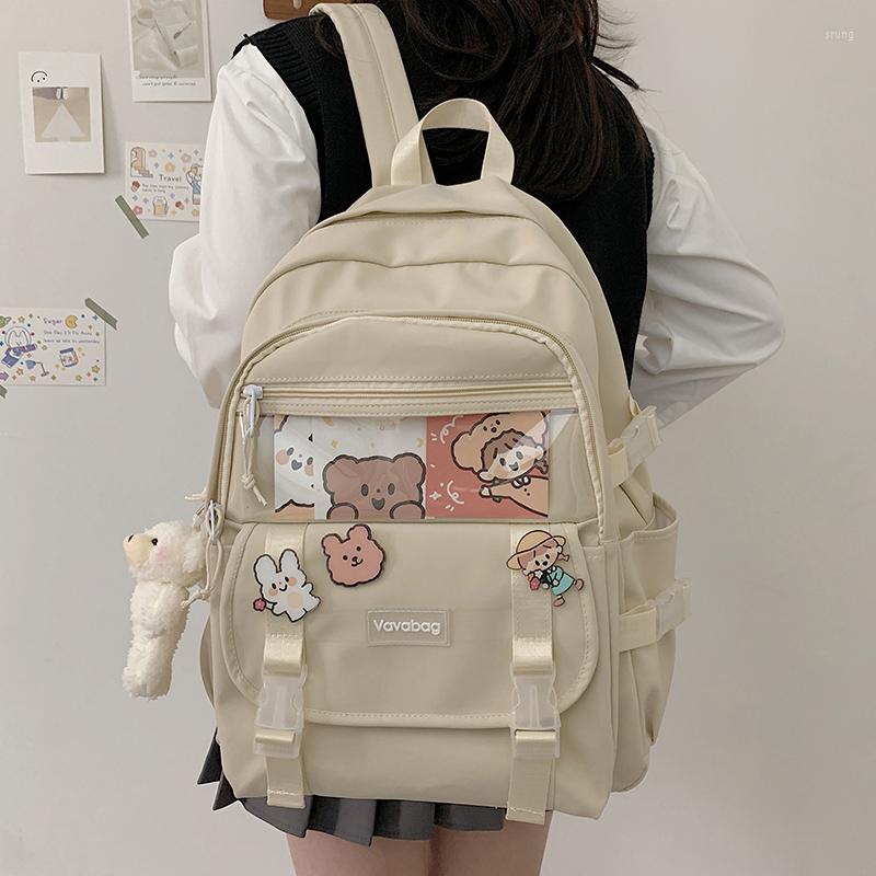 

Backpack Fashion Waterproof Women For Teenager Kawaii Girl Female School Bag Nylon Black Cute Students Bookbag Colourful Blue, Beige