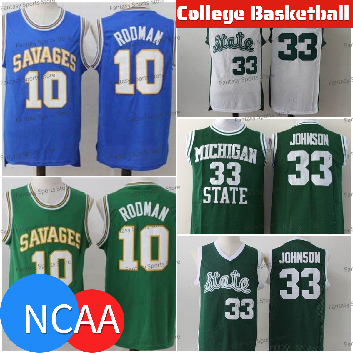 

NCAA 5 Cassius Winston 33 Johnson Jersey Oklahoma Savages 10 Dennis Rodman Stitched Mens State College Basketball Jerseys, Men jersey
