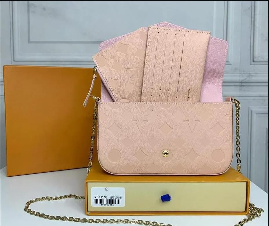 

designer Genuine Leather bags Multi Felicie Pochette Women Chain Bags Wallet Messenger Handbags Shoulder Flower Purse Crossbody Bag, Blue embossed