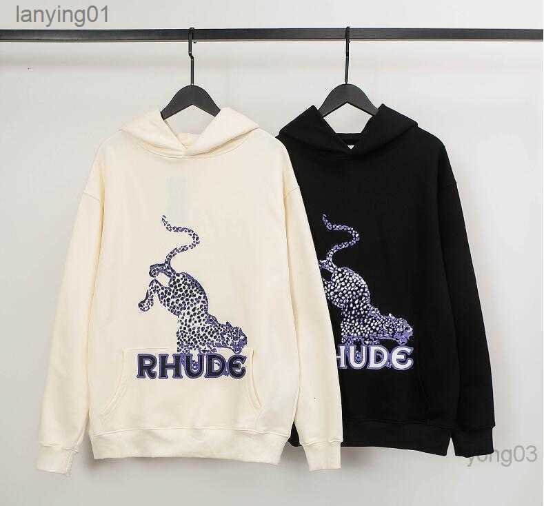 

Spring Man Sweatshirt Spotted Cheetah Fleece Mens Hoodie Jumper Rhude Designer Hoodies Streetwear Pullover Men's Clothing, Beige