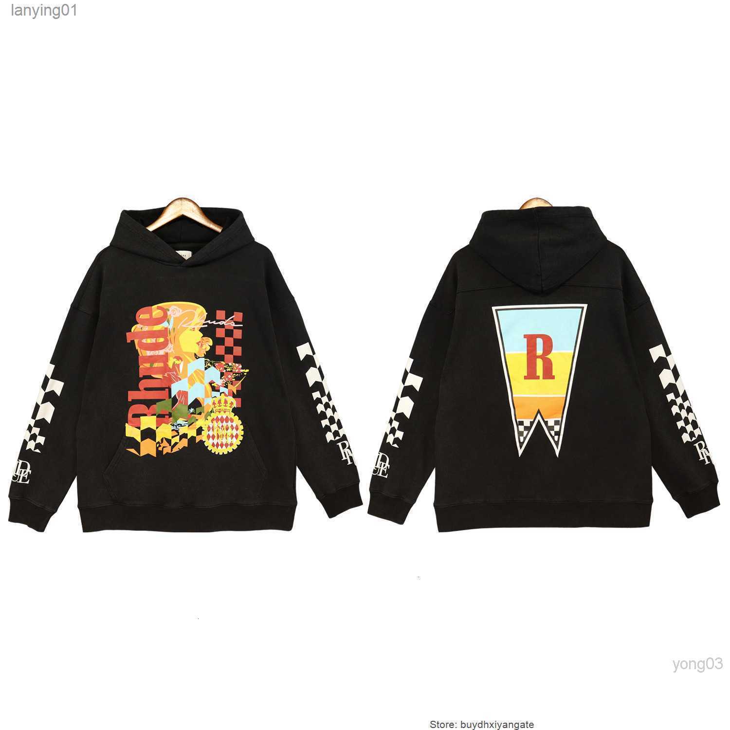 

Autumn Winter Men' Hoodies Rhude Black Joyride Hooded Water Wash for Men