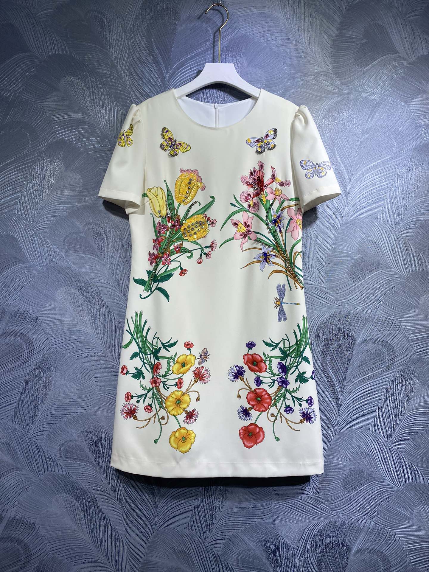

Dress Original Designer Fashion Print Hand Beads Spring/Summer 2023 Short Sleeve Loose Round Neck Dress S-XL, White
