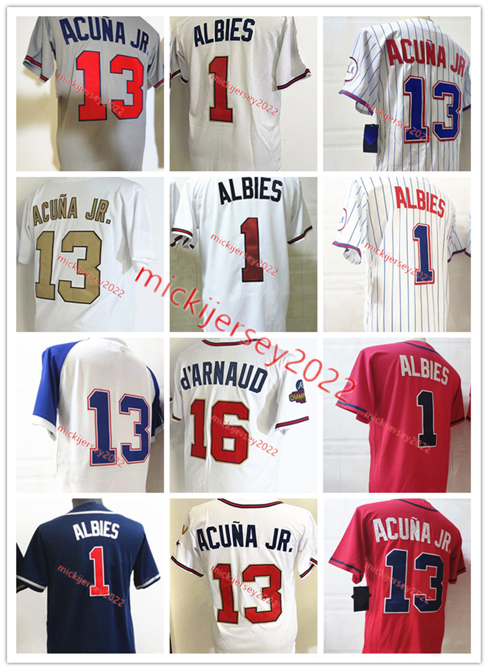 

Ronald Acuna Jr. Baseball Jersey Stitched Mens #1 Ozzie Albies 16 Travis d'Arnaud Jerseys, 1 ozzie albies
