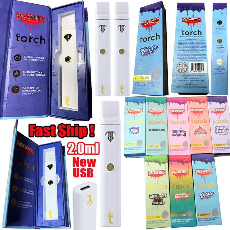 

Packwoods Torch 2023 New Disposable E Cigarettes 2ml Vape Pen 350mAh Battery Rechargeable 8 Strains Empty Oil Carts Cartridges With Magnetic Packaging Kit Fast Ship