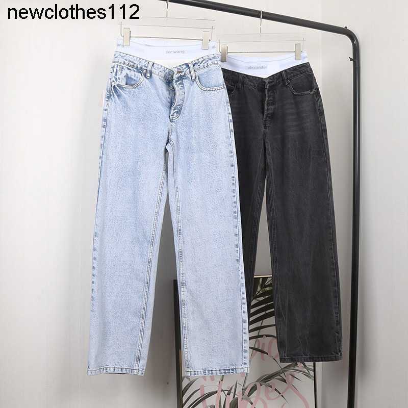 

designer AW king double waist webbing splicing false two-piece wang trousers women' 23 summer new loose tight waist pants, Light (high version)