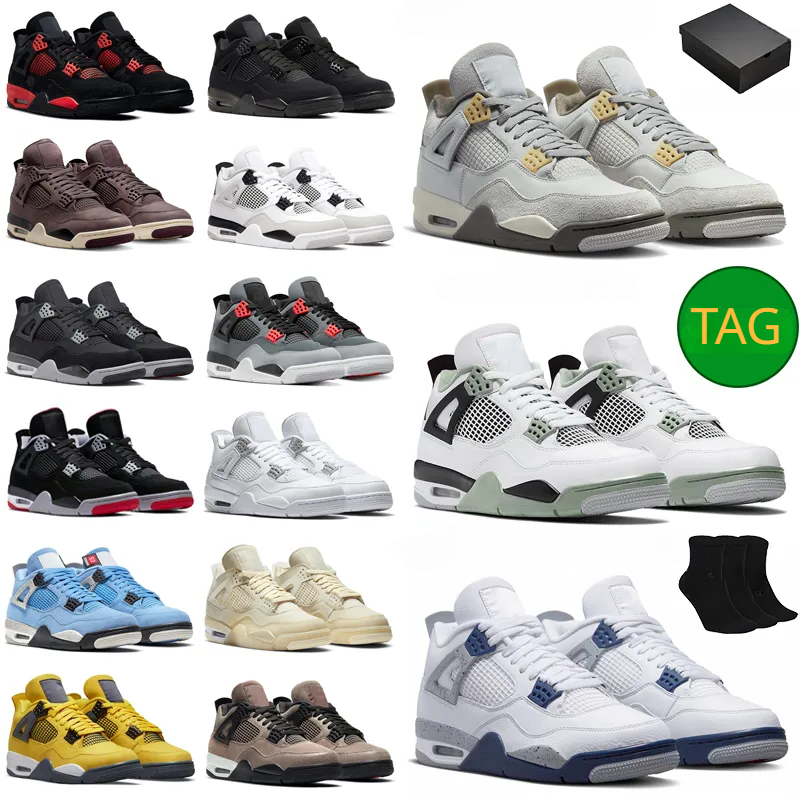 

WITH BOX Designer 2023 2023 With Box 4 Basketball Shoes Men Women 4s Military Black Cat Midnight Navy Photon Dust Seafoam Red Thunder Sail Cool Grey Mens Trainers Sport