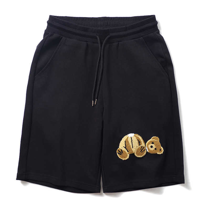 

Men's Shorts Chaopai medium pants men's sewing broken head small plush bear Capri Pants lovers' wear women's wear youth leisure pants special price, E42 black