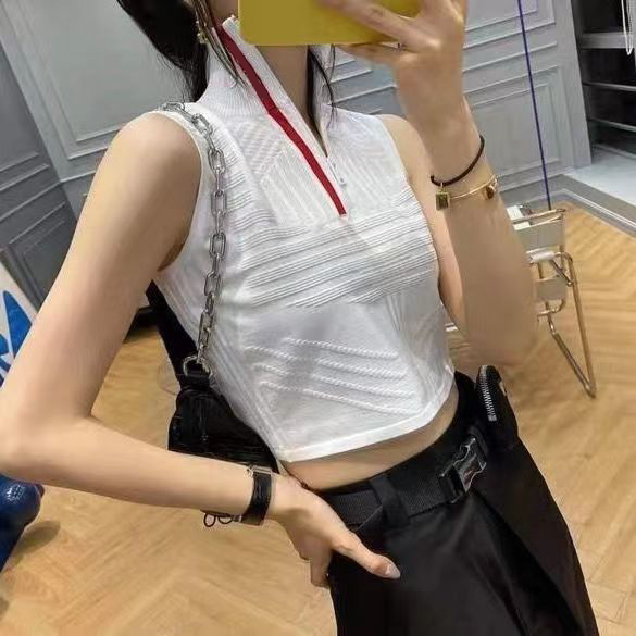 

Womens Knits Tees Vests Woman Blouse Shirts Sweater Zippers Striped High Neck Slim Vest Shirt Design S, White