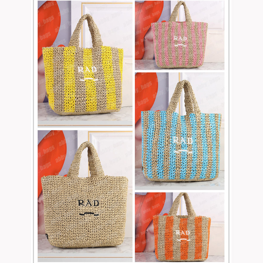 

Ladies Raffia Tote Bag Designer Stripe Handbags Beach Straw Plaited Handmade Shoulder Bags Womens Handbag Purse Raffias Totes Shopper, P8