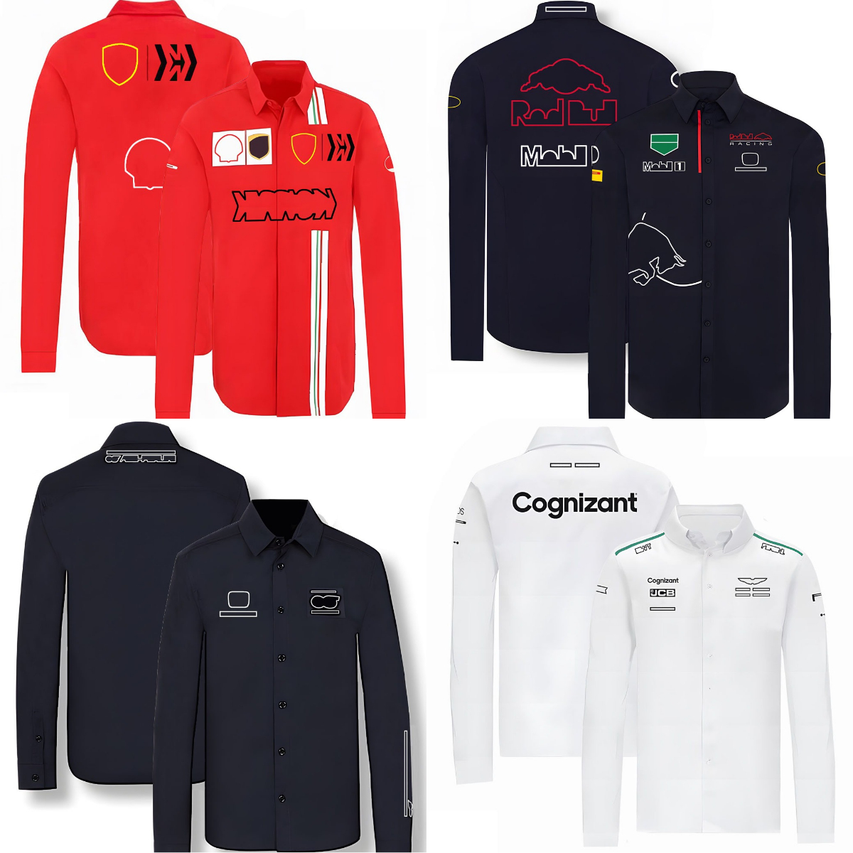 

2023 New F1 Shirts Formula 1 Team Fashion Long Sleeve Shirt Spring Autumn Men's Fit White Black Casual Shirt Button-down Collar Shirt