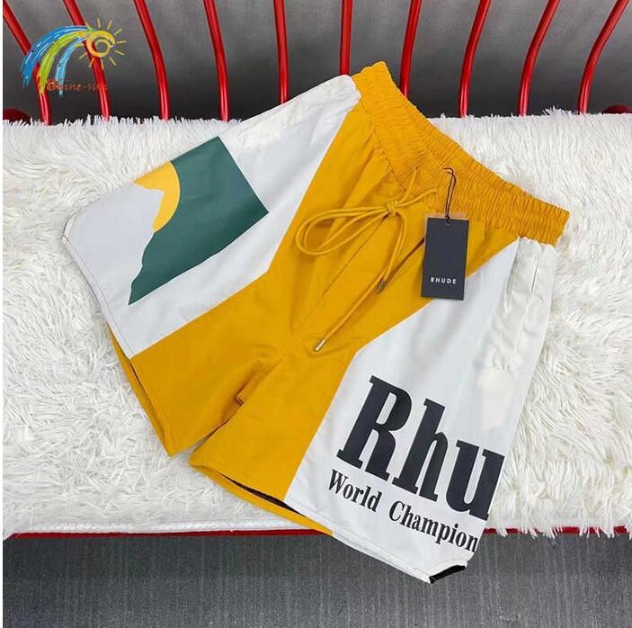 

Summer Style Casual Yellow Color Matching Sunset Print Rhude Shorts Men Women 1 1 Inside Mesh Breeches Drawstring 36ib 0F6E, Cust11