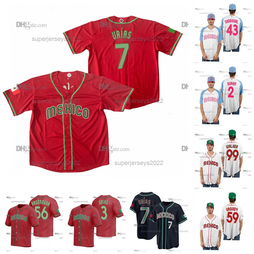 

56 Randy Arozarena Mexico 2023 World Baseball Classic Jersey 7 Julio Urias WBC Jose Urquidy Alex Verdugo Taijuan Walker WBC Luis Urias Jarren Duran Patrick Sandoval, Blue cool base