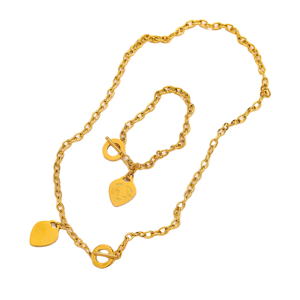 

Designer Love Necklace Bracelet Set Jewelry Sets Brand Girl Gift Jewelry Stamp Stainless steel Chain Bracelet Chain Necklace Non Fading Waterproof, Zg2223-gold