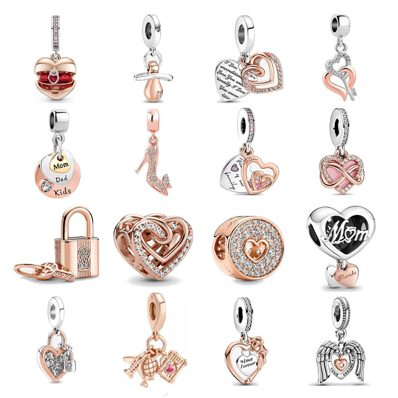 

925 silver Fit Pandora Original charms DIY Pendant women Bracelets beads Fine Entwined Infinite Hearts Double Dangle Rose Gold Family Forever