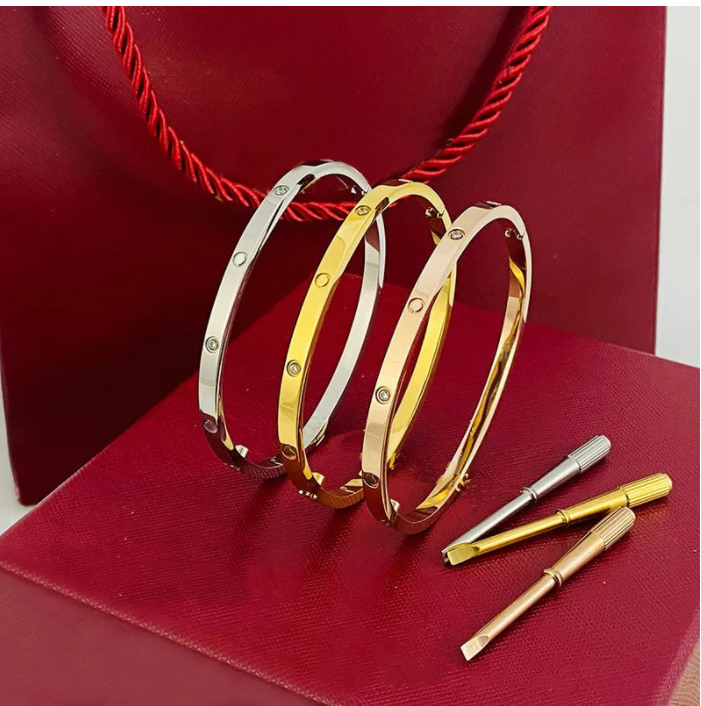 

4MM Thin 6th silver cuff bangle Titanium Steel Designer Women Men Love Bracelet Bangles silver rose gold Screw Screwdriver Nail Bangle Bracelet Couple Jewelry