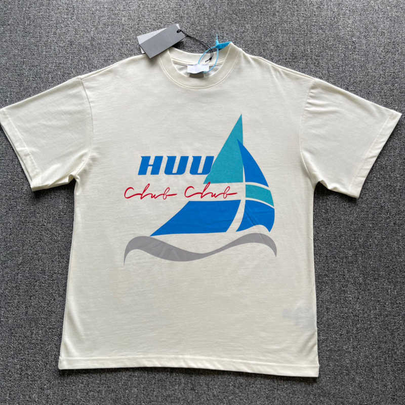 

23SS RH Sailboat Printed Tee Beige Short-sleeved Men' T-Shirts Fashion Man Women Vintage T-shirt FZTX2115
