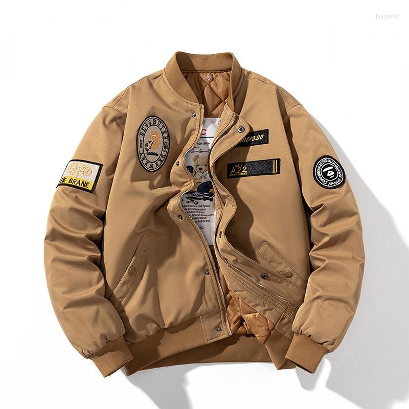 

Men's Jackets Winter Bomber Jacket Retro Men American Style Baseball Uniform Military Embroidery Cotton Black Coat Zipper Oversize, Yellow-thin
