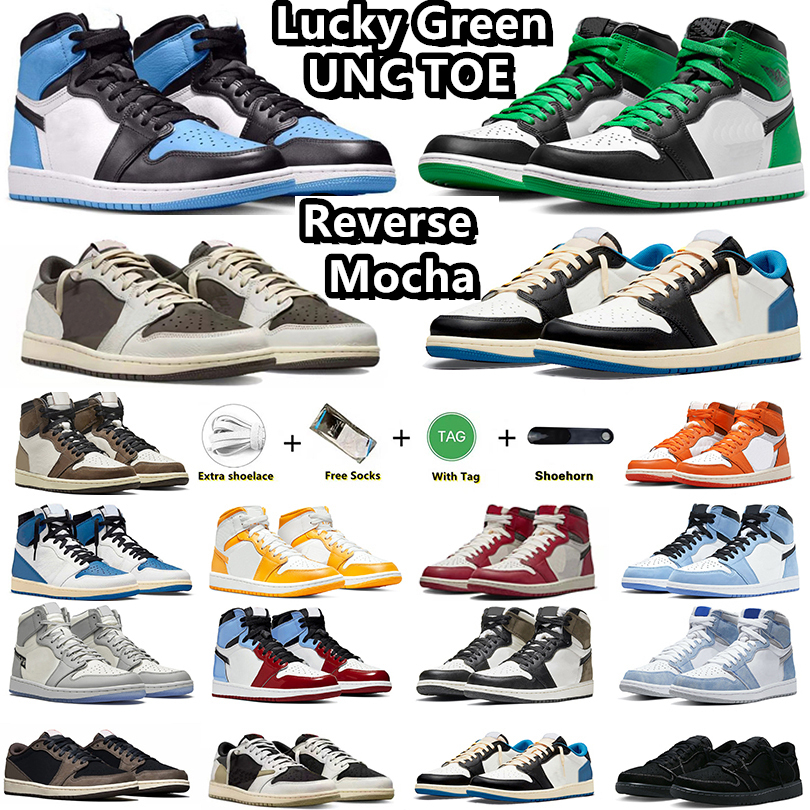 

Jumpman 1 1s Basketball Shoes UNC TOE Lucky Green University Blue Reverse Mocha Olive Starfish Dark Mocha Racer Blue Patent Bred Gold Top 3 Sneaker for Men and Women, Box