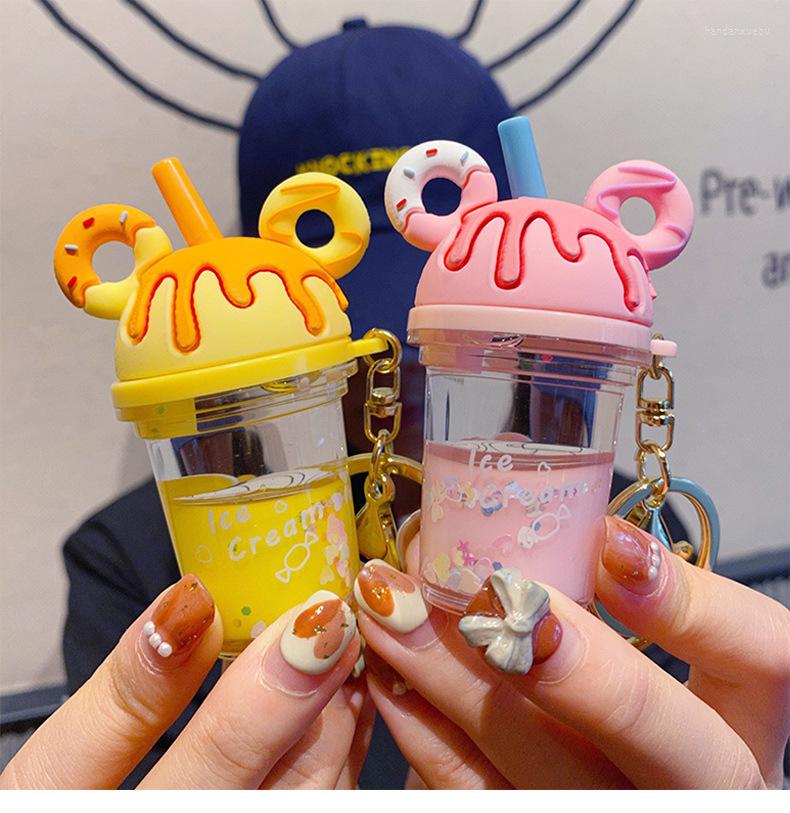 

Keychains Lovely Girl Heart Into Oil Qiqi Milk Tea Cup Key Chain Fashion Lovers Deserve To Act The Role Of Creative Gift Car