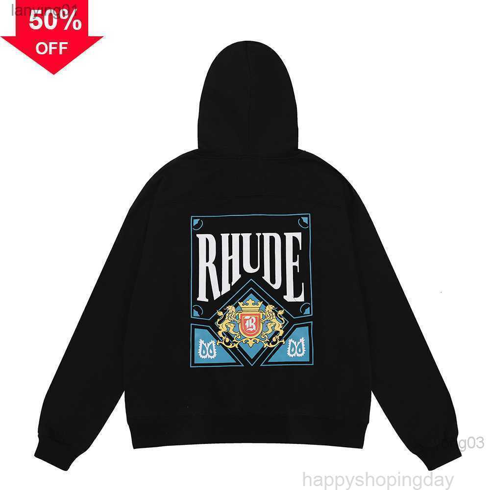 

Men' Hoodies Sweatshirts American Fashion Brand Rhude Card Crown Printed Terry Hoodie for Men, Black
