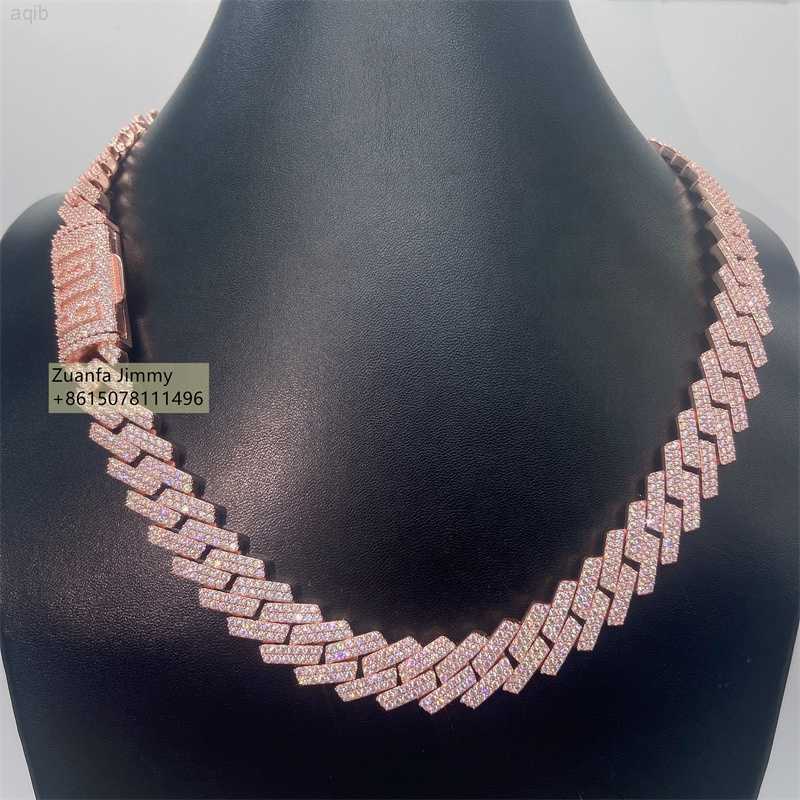 

15mm Buss Down Iced Out Jewelry 925 Sterling Silver Rose Gold Plated Vvs1 Moissanite Cuban Link Chain