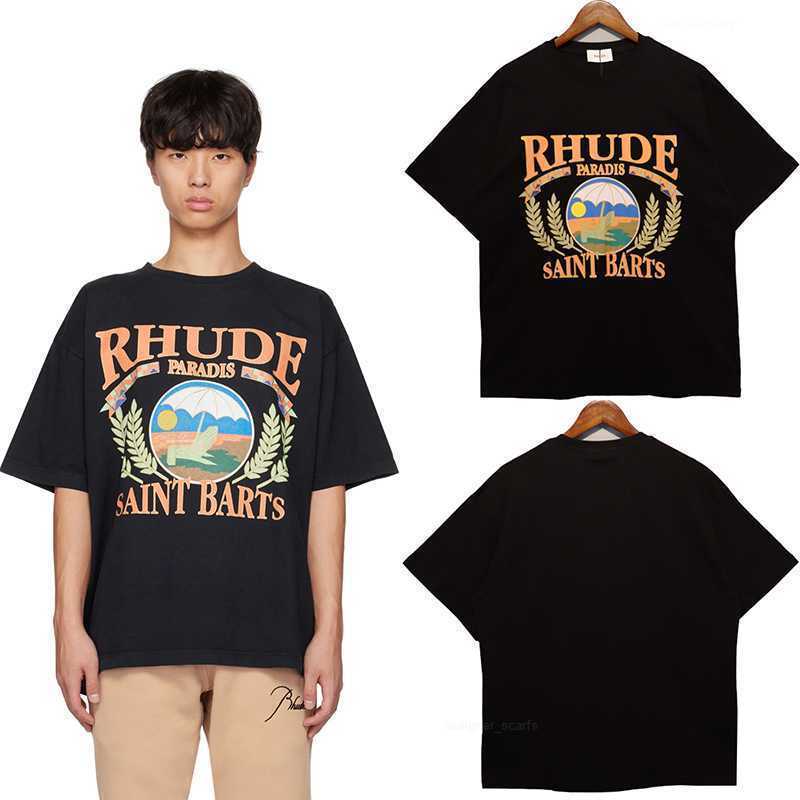 

2023 Rhude High Quality Casual Summer T Shirt Men Women 1 1 Fashion Street Fashion Loose T Shirt