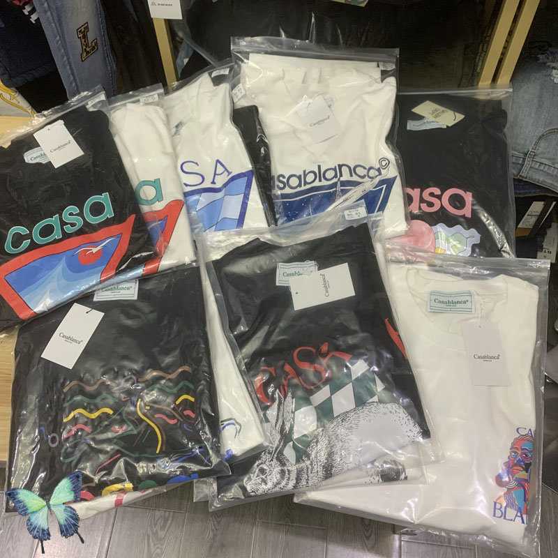 

23SS New CASABLANCA T-shirts Collection High Quality Print Cotton Loose Short Sleeve T-shirt for Men Women 0318, 3 pairs