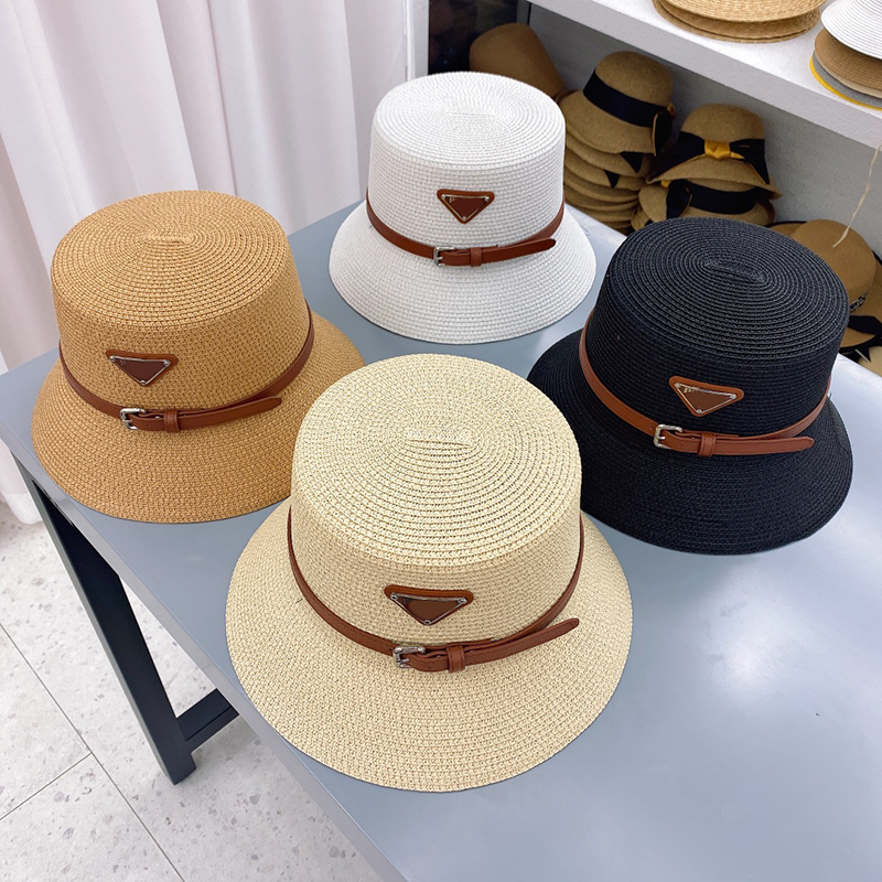 

2023 Wide Brim Hats Ball Caps Women's Inverted Straw Bucket Hat Colored Flat Top Straw Hat Sun Shade Sun Protection
