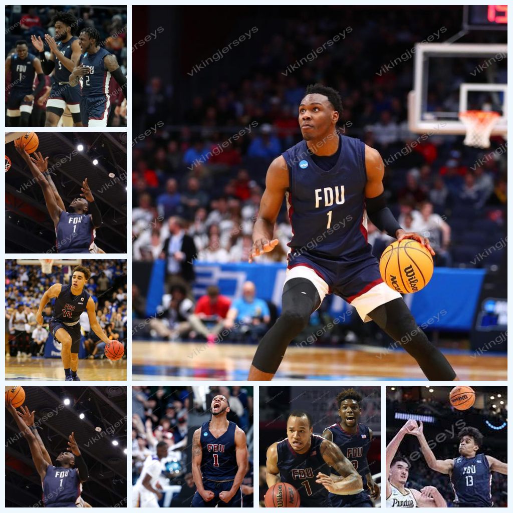 

NCAA Fairleigh Dickinson FDU Knights College Basketball Jersey Sean Moore Brandon Upshaw Ansley Almonor Heru Bligen Jo'el Emanuel Joe Munden Jr. Kerwin Prince Bligen, Navy