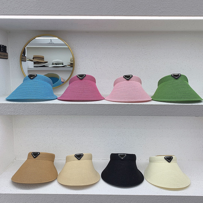 

Designer Ball Caps Unisex Reversed Triangle Label Candy Color Large brim Empty Top Hat Sun Shield Sun Shield Riding Hat Beach Hat Straw Knitted Fisherman Hat Ball Hat, Blue